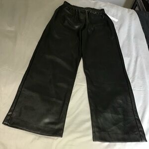 Aqua Black Faux Leather Wide-Leg Pants elastic waist S NWT